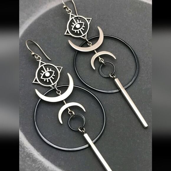 Celtic Moon & Eye Geo Drop Earrings - Picture 3 of 4